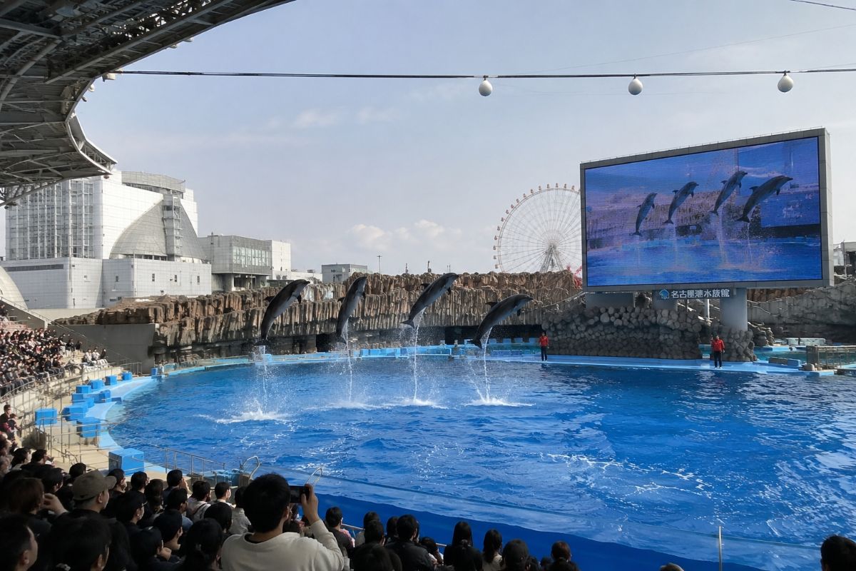 名古屋港水族館から夜のシートレインランドへ行くカップルデート