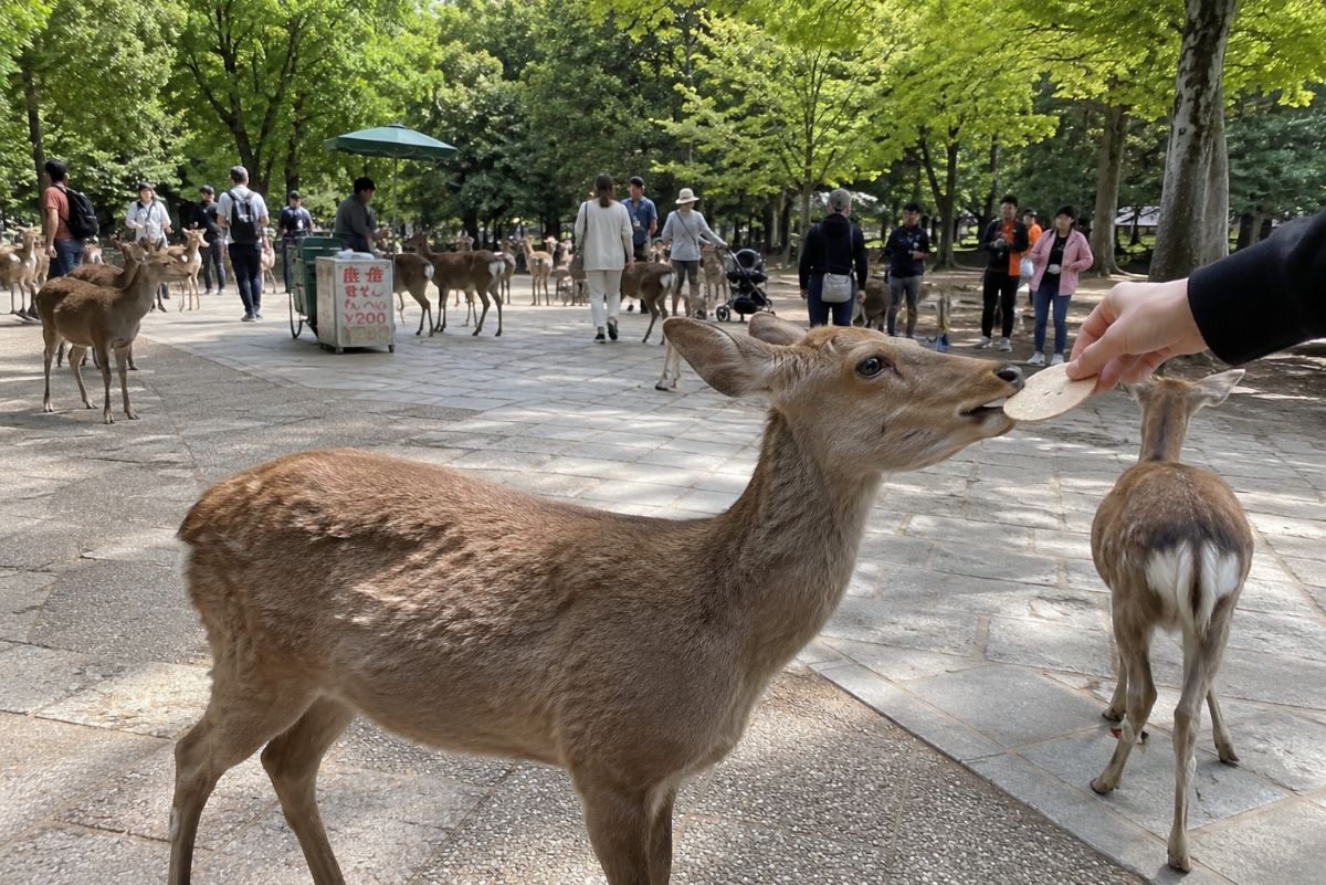 奈良公園で鹿と過ごして、萬葉植物園の藤を見に行く初デート
